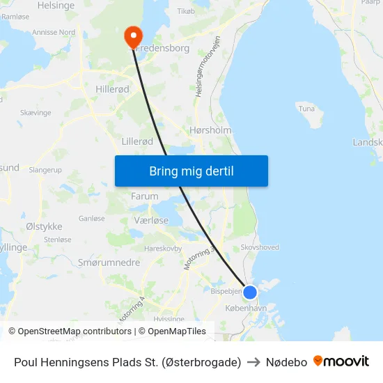 Poul Henningsens Plads St. (Østerbrogade) to Nødebo map