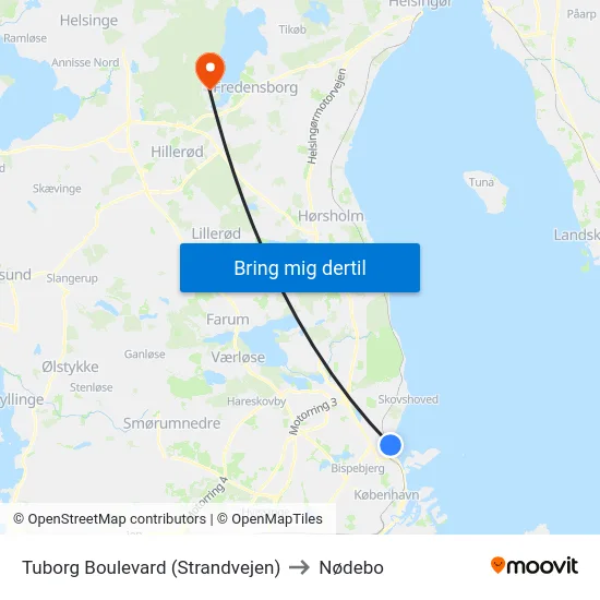 Tuborg Boulevard (Strandvejen) to Nødebo map