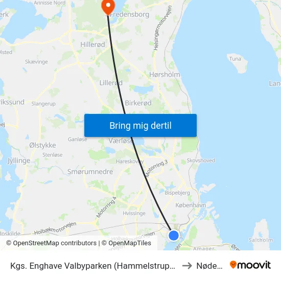 Kgs. Enghave Valbyparken (Hammelstrupvej) to Nødebo map