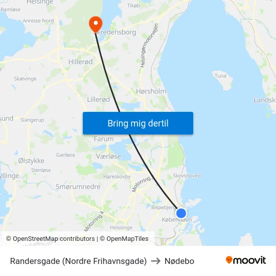 Randersgade (Nordre Frihavnsgade) to Nødebo map