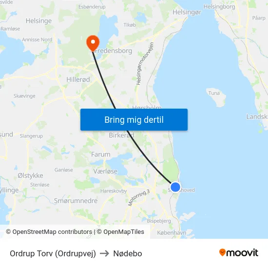Ordrup Torv (Ordrupvej) to Nødebo map