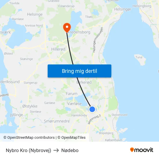 Nybro Kro (Nybrovej) to Nødebo map