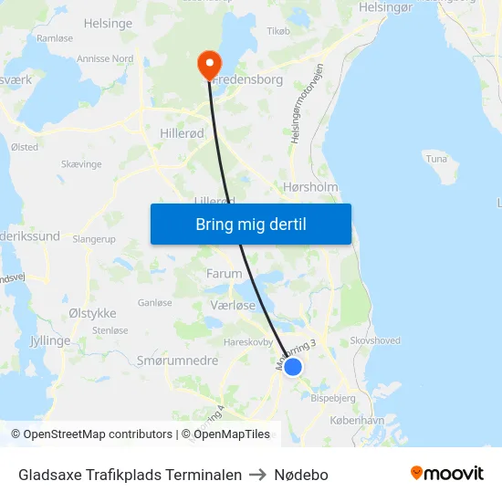 Gladsaxe Trafikplads Terminalen to Nødebo map
