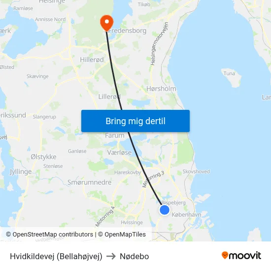 Hvidkildevej (Bellahøjvej) to Nødebo map