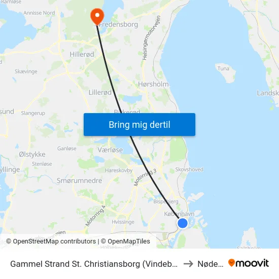 Gammel Strand St. Christiansborg (Vindebrogade) to Nødebo map