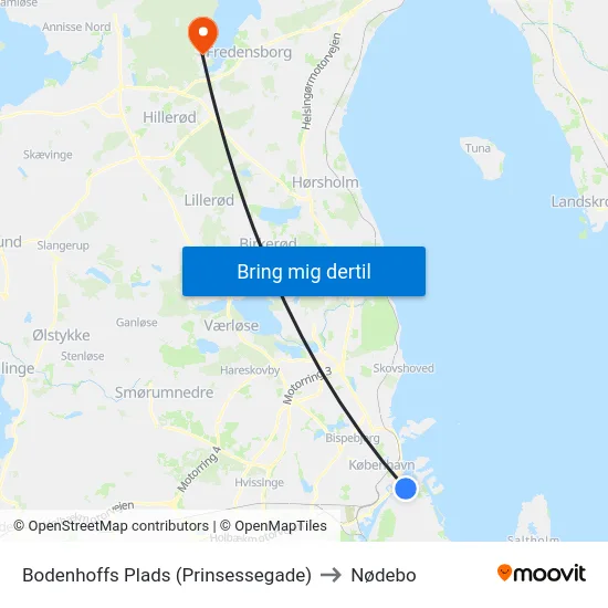 Bodenhoffs Plads (Prinsessegade) to Nødebo map