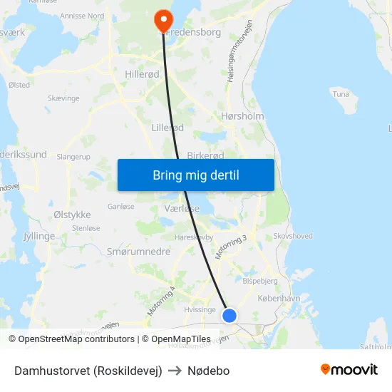 Damhustorvet (Roskildevej) to Nødebo map