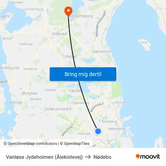 Vanløse Jydeholmen (Ålekistevej) to Nødebo map