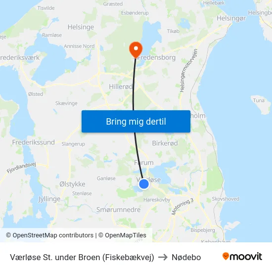 Værløse St. under Broen (Fiskebækvej) to Nødebo map