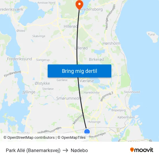 Park Allé (Banemarksvej) to Nødebo map