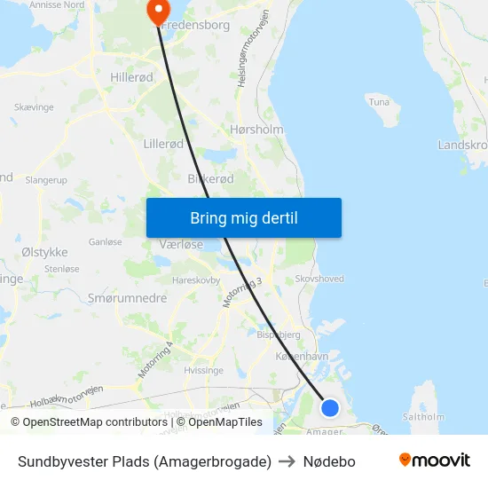 Sundbyvester Plads (Amagerbrogade) to Nødebo map