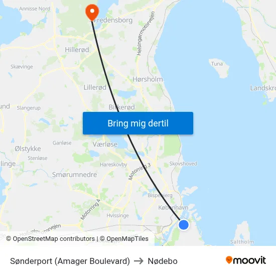 Sønderport (Amager Boulevard) to Nødebo map