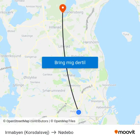 Irmabyen (Korsdalsvej) to Nødebo map