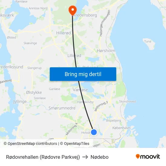 Rødovrehallen (Rødovre Parkvej) to Nødebo map