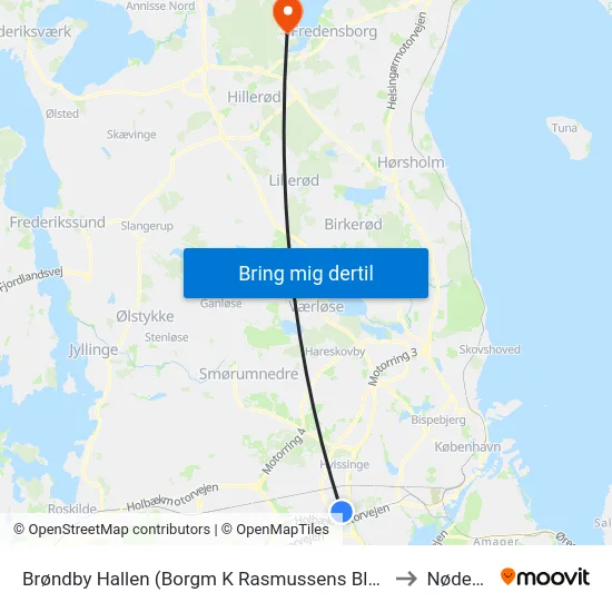 Brøndby Hallen (Borgm K Rasmussens Blvd) to Nødebo map