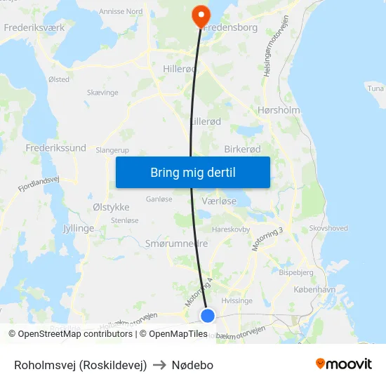 Roholmsvej (Roskildevej) to Nødebo map