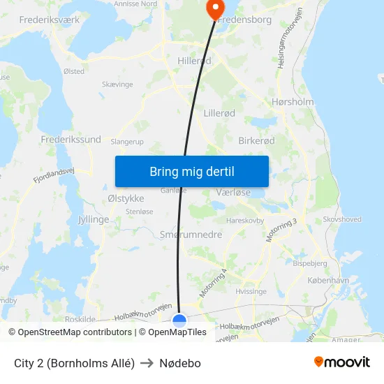 City 2 (Bornholms Allé) to Nødebo map