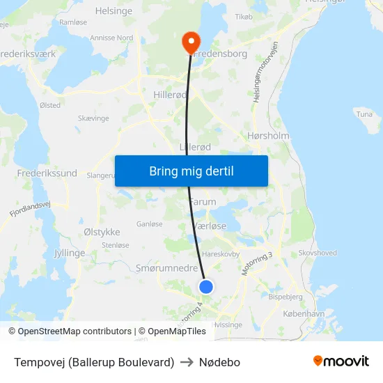 Tempovej (Ballerup Boulevard) to Nødebo map