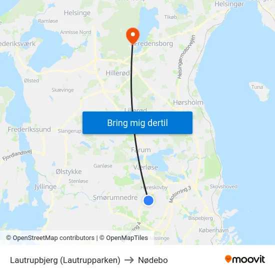 Lautrupbjerg (Lautrupparken) to Nødebo map