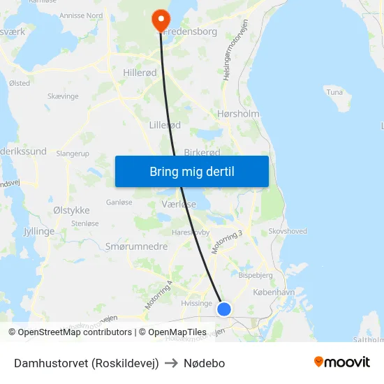 Damhustorvet (Roskildevej) to Nødebo map