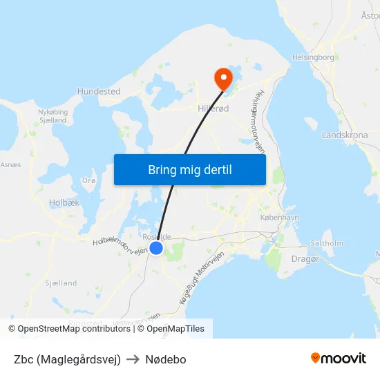 Zbc (Maglegårdsvej) to Nødebo map