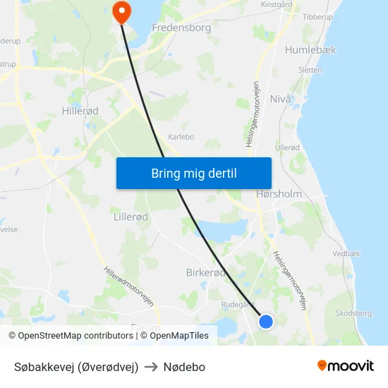 Søbakkevej (Øverødvej) to Nødebo map