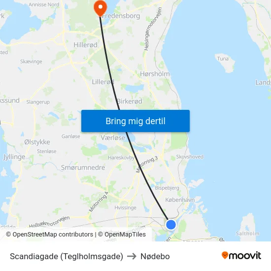 Scandiagade (Teglholmsgade) to Nødebo map