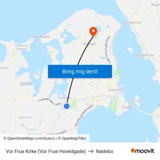 Vor Frue Kirke (Vor Frue Hovedgade) to Nødebo map