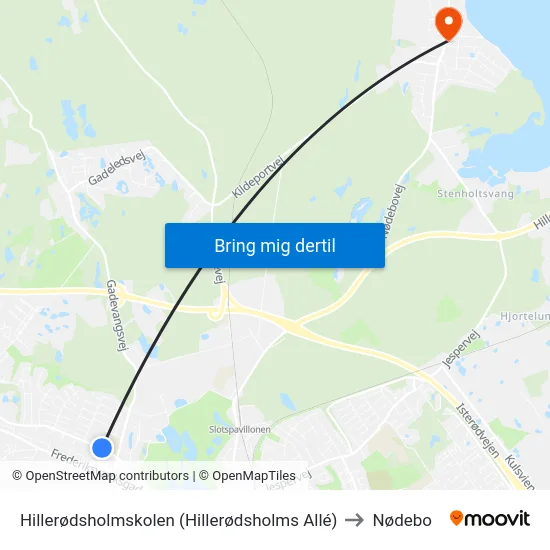 Hillerødsholmskolen (Hillerødsholms Allé) to Nødebo map