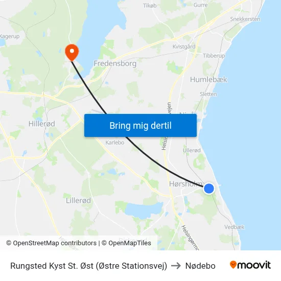 Rungsted Kyst St. Øst (Østre Stationsvej) to Nødebo map