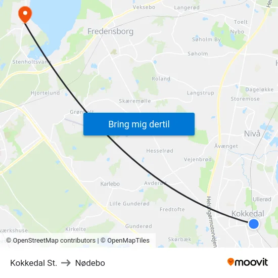 Kokkedal St. to Nødebo map