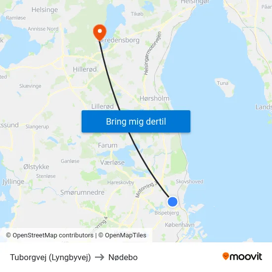 Tuborgvej (Lyngbyvej) to Nødebo map