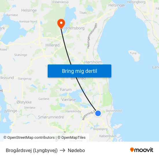 Brogårdsvej (Lyngbyvej) to Nødebo map