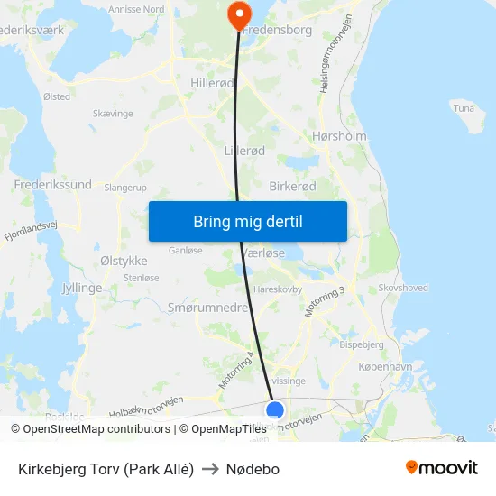 Kirkebjerg Torv (Park Allé) to Nødebo map