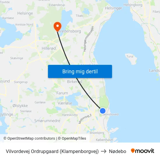 Vilvordevej Ordrupgaard (Klampenborgvej) to Nødebo map