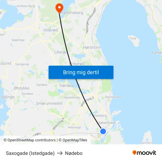 Saxogade (Istedgade) to Nødebo map