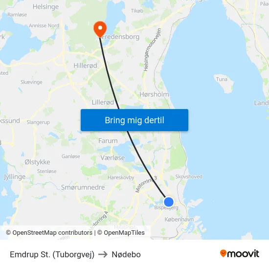Emdrup St. (Tuborgvej) to Nødebo map