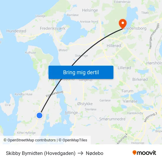 Skibby Bymidten (Hovedgaden) to Nødebo map