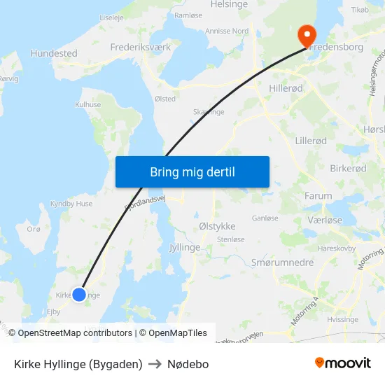 Kirke Hyllinge (Bygaden) to Nødebo map