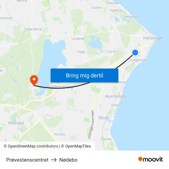 Prøvestenscentret to Nødebo map