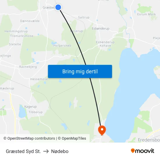 Græsted Syd St. to Nødebo map