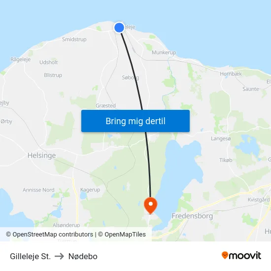 Gilleleje St. to Nødebo map