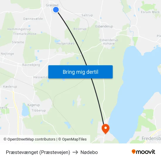 Præstevænget (Præstevejen) to Nødebo map