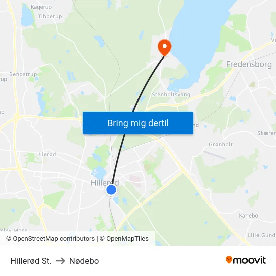 Hillerød St. to Nødebo map