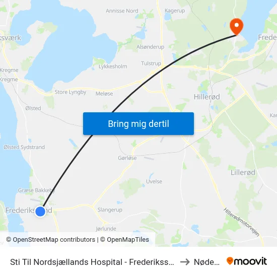 Sti Til Nordsjællands Hospital - Frederikssund to Nødebo map