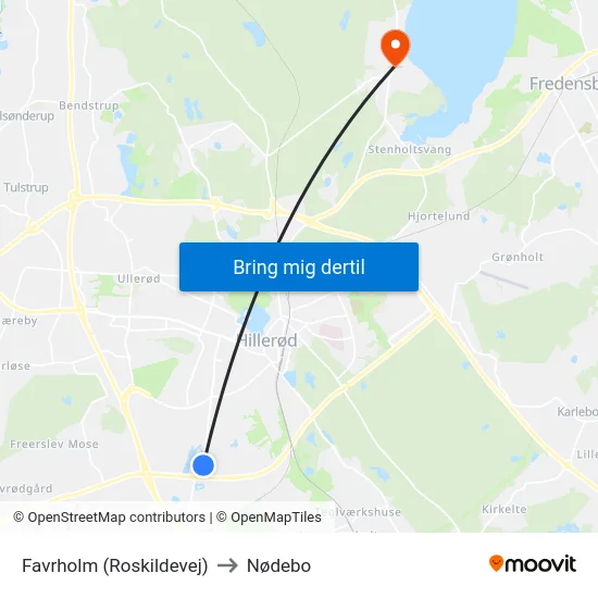 Favrholm (Roskildevej) to Nødebo map