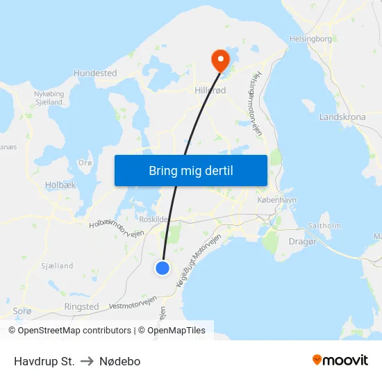 Havdrup St. to Nødebo map