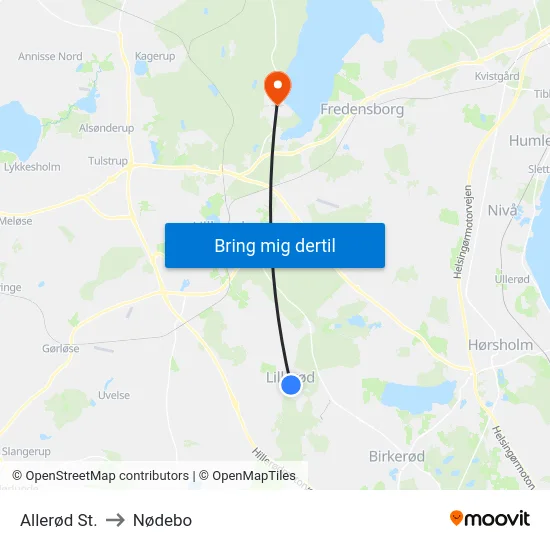 Allerød St. to Nødebo map