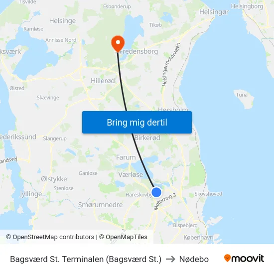 Bagsværd St. Terminalen (Bagsværd St.) to Nødebo map