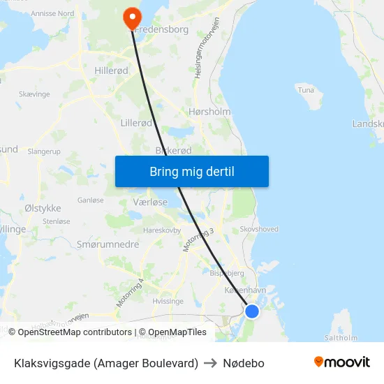 Klaksvigsgade (Amager Boulevard) to Nødebo map